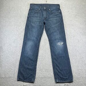 Levis 514 Jeans Mens 33x34 Blue Denim Straight Fit Dark Wash Distressed Cotton